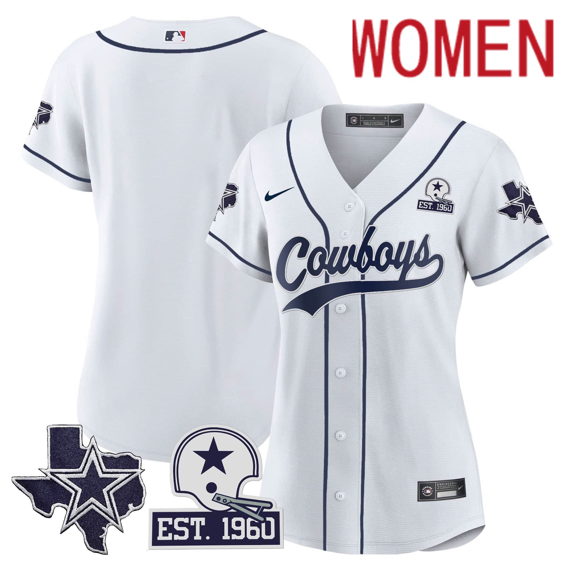 Women Dallas Cowboys Blank White 2024 Nike Patch Baseball NFL Jersey